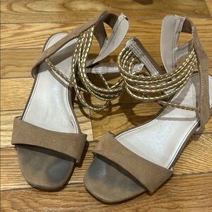 Justice Brown Sandals with Ankle Strap and Decorative Cuff